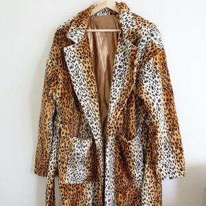 Orange Cream Leopard Print Jacket with Pockets | Lined Overcoat with Pockets and
